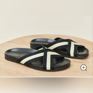 Jenni Kayne cotton Crossover Black and Cream Women's Slide Sandals